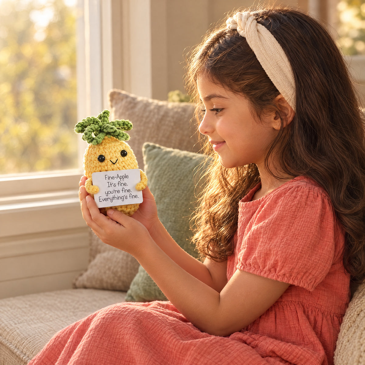 Child playing with the Momi Toys snuggly pals pineapple lifestyle photo
