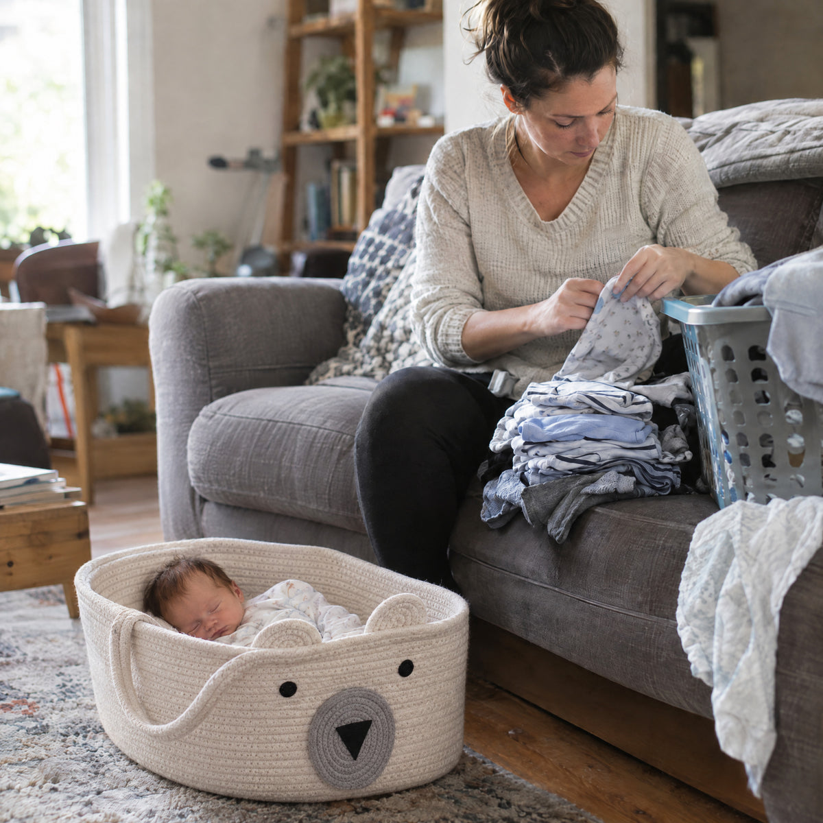 Woven Moses Basket, after: With Momi Toys moses basket